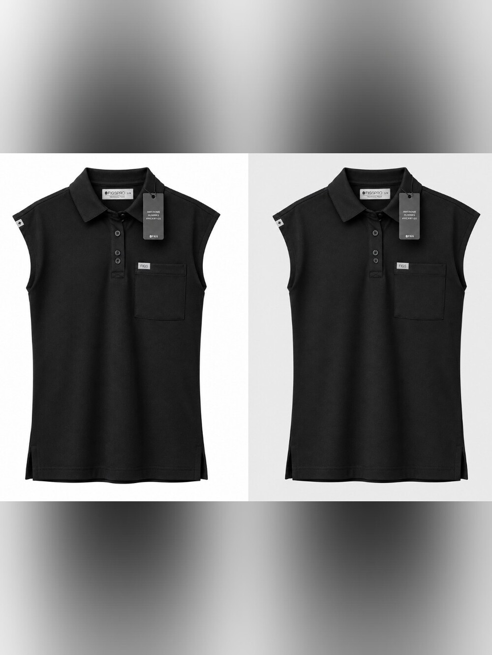 NWT 2 Figs Scrubs Women's Black Technical Ella Pique  Polos